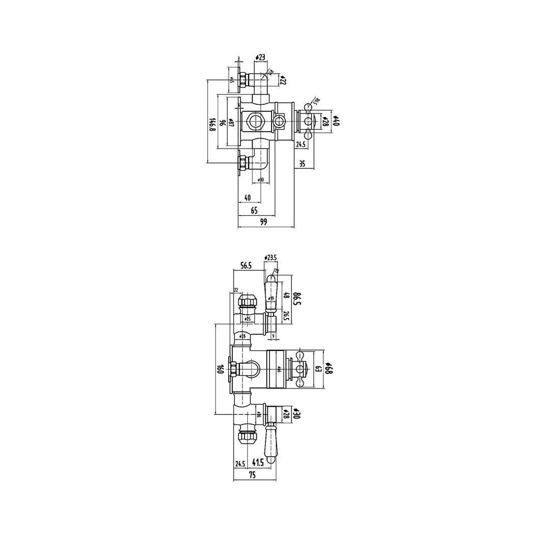 Nuie Victorian Triple Thermostatic Shower Valve Traditional Chrome Brass 333x179x134mm - JJ Building Materials