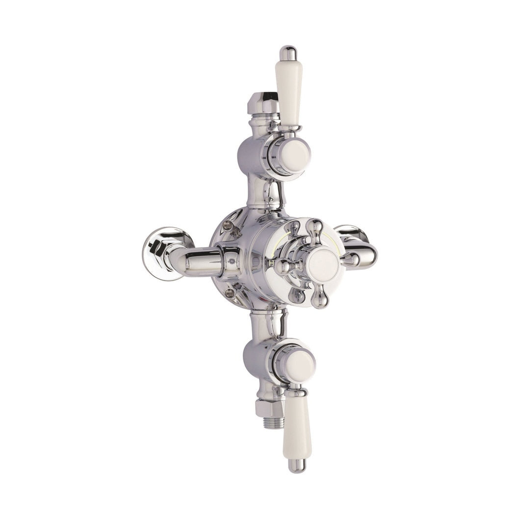 Nuie Victorian Triple Thermostatic Shower Valve Traditional Chrome Brass 333x179x134mm - JJ Building Materials