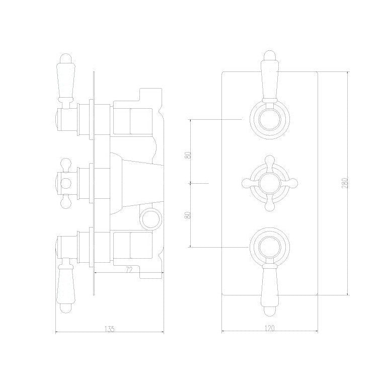 Nuie Victorian Triple Thermostatic Shower Valve Traditional Chrome Brass ABS 280x120x135mm - ITY315 - JJ Building Materials