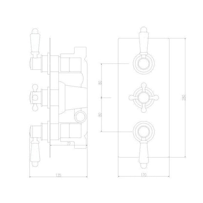 Nuie Victorian Triple Thermostatic Shower Valve Traditional Chrome Brass ABS 280x120x135mm - ITY315 - JJ Building Materials