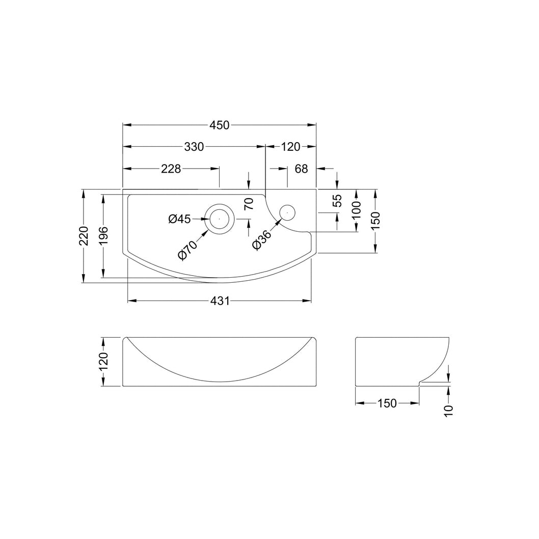 Nuie Wall Hung Basins Wall Hung Vessel Contemporary White Vitreous China 120x450x220mm - NBV160 - JJ Building Materials