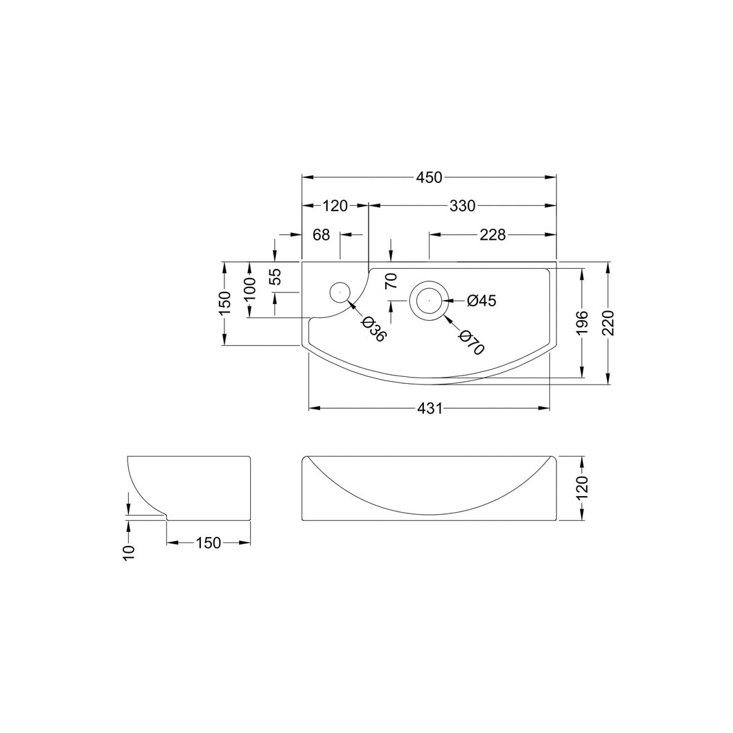 Nuie Wall Hung Basins Wall Hung Vessel Contemporary White Vitreous China 120x450x220mm - NBV161 - JJ Building Materials