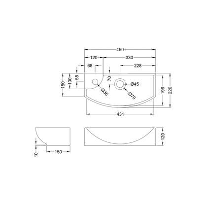 Nuie Wall Hung Basins Wall Hung Vessel Contemporary White Vitreous China 120x450x220mm - NBV161 - JJ Building Materials
