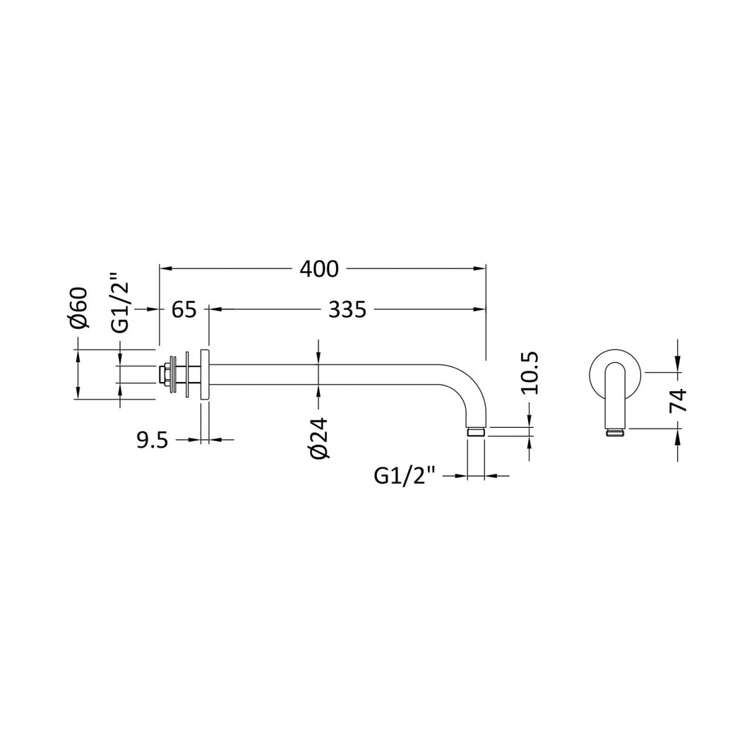 Nuie Wall Hung Shower Arm Contemporary Brushed Bronze Brass 85x60x400mm - JJ Building Materials