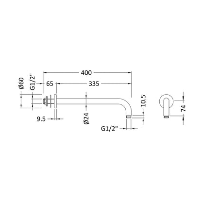 Nuie Wall Hung Shower Arm Contemporary Brushed Bronze Brass 85x60x400mm - JJ Building Materials
