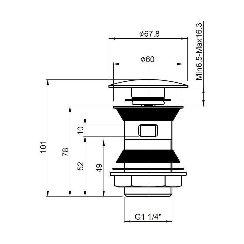 Nuie Wastes Push Button Basin Waste Contemporary Chrome Stainless Steel 61x61x97mm - JJ Building Materials