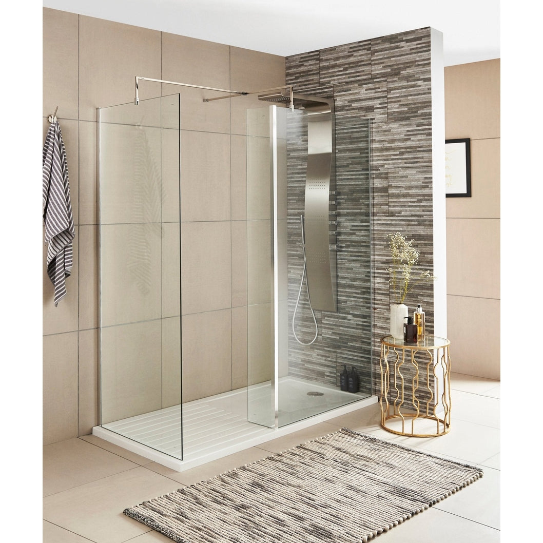Nuie Wetroom Return Screen 215 X 1850mm Contemporary Chrome Aluminium 1850x215x28mm - JJ Building Materials