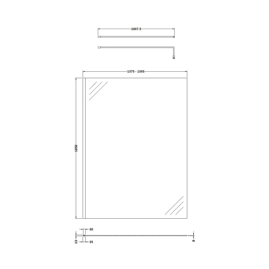Nuie Wetroom Screen 1400x1850x8mm - Brushed Pewter Contemporary Aluminium 1850x1398x14mm - JJ Building Materials