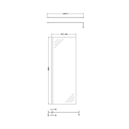 Nuie Wetroom Screen 700x1850x8mm - Brushed Pewter Contemporary Aluminium 1850x698x14mm - JJ Building Materials