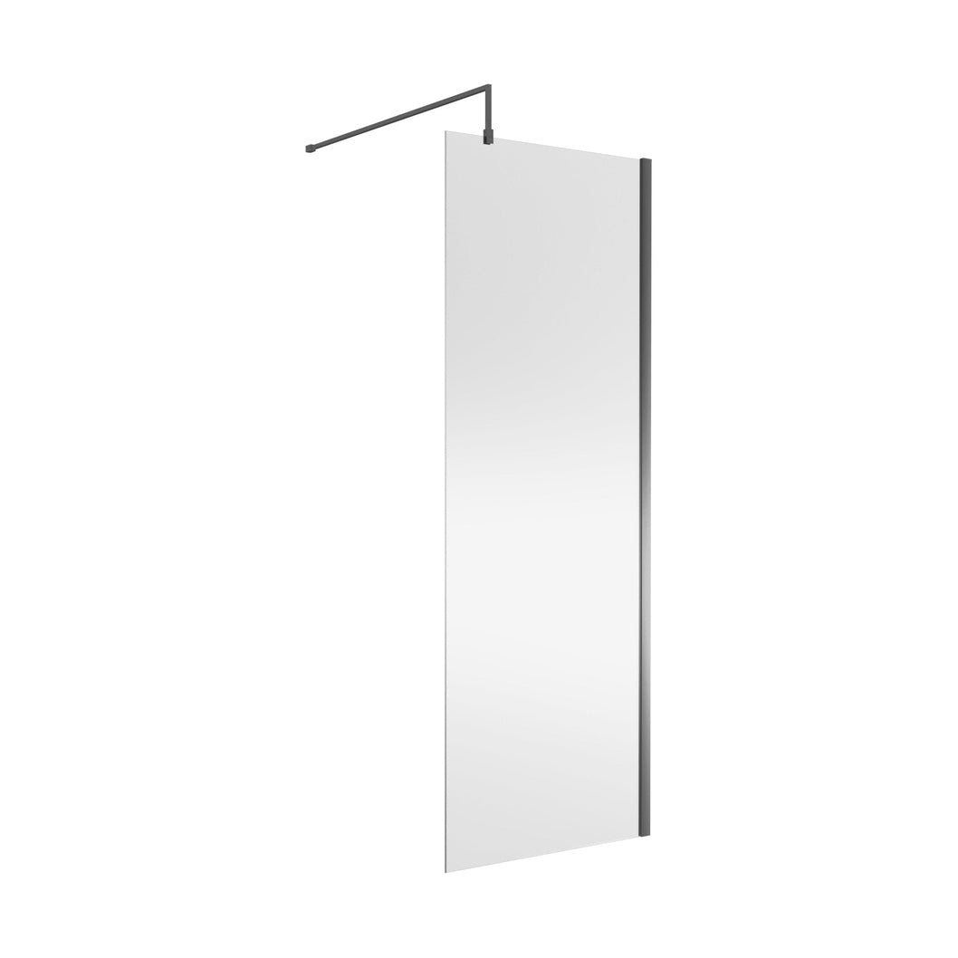 Nuie Wetroom Screen 760x1850x8mm - Brushed Pewter Contemporary Aluminium 1850x758x14mm - JJ Building Materials