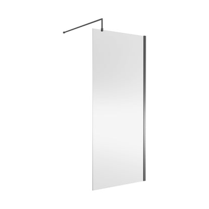 Nuie Wetroom Screen 900x1850x8mm - Brushed Pewter Contemporary Aluminium 1850x898x14mm - JJ Building Materials