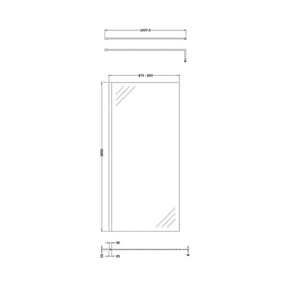 Nuie Wetroom Screen 900x1850x8mm - Brushed Pewter Contemporary Aluminium 1850x898x14mm - JJ Building Materials