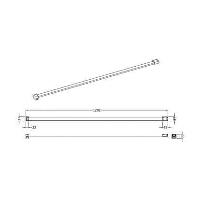 Nuie Wetroom Screen Support Bar Contemporary Brushed Pewter Stainless Steel 36x37x1202mm - JJ Building Materials