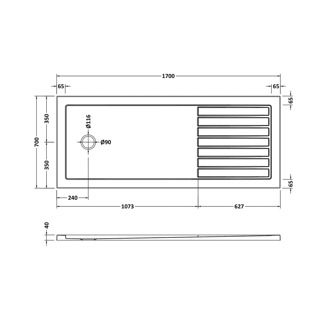 Nuie Wetroom Trays Rectangular Walk-in Shower Tray 1700 X 700 Contemporary Grey Slate Acrylic Capped ABS Caco3 And Pu - JJ Building Materials