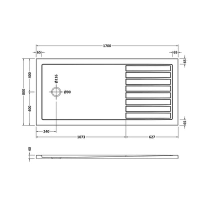 Nuie Wetroom Trays Rectangular Walk-in Shower Tray 1700 X 800 Contemporary Grey Slate Acrylic Capped ABS Caco3 And Pu - JJ Building Materials
