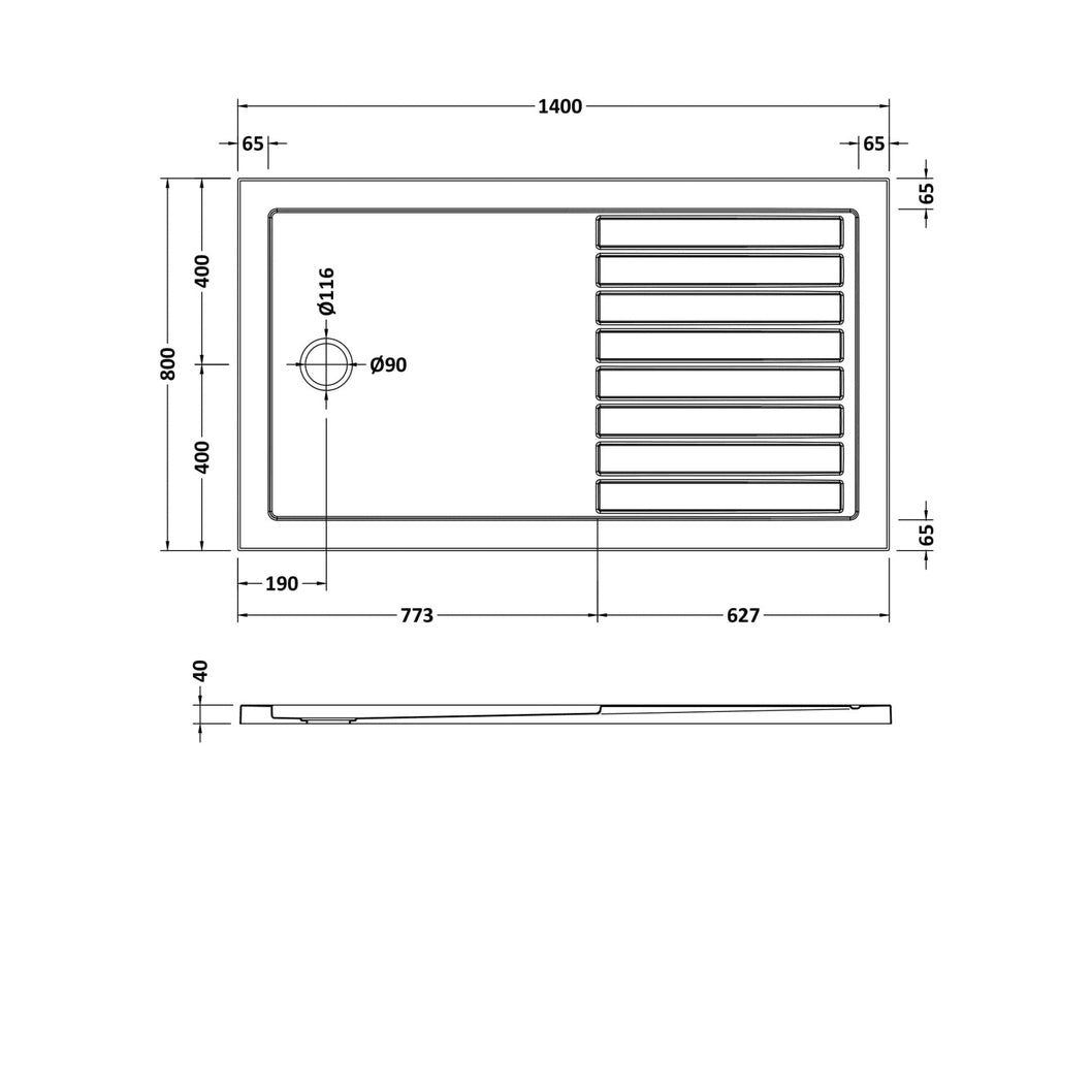 Nuie Wetroom Trays Slip Resistant Rectangular Walk-in Shower Tray 1400 X 800mm Contemporary White Acrylic Capped ABS Caco3 And Pu - JJ Building Materials