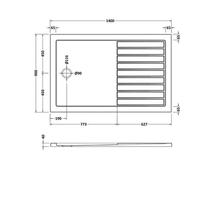 Nuie Wetroom Trays Slip Resistant Rectangular Walk-in Shower Tray 1400 X 900mm Contemporary White Acrylic Capped ABS Caco3 And Pu - JJ Building Materials