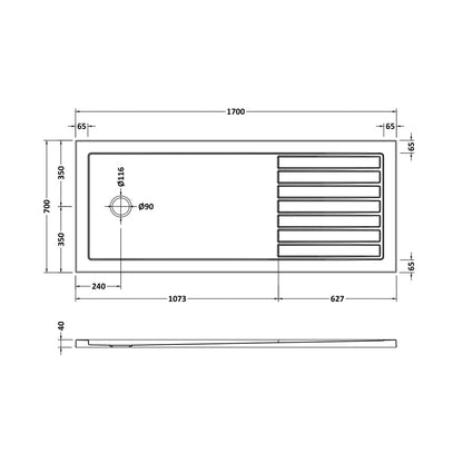 Nuie Wetroom Trays Slip Resistant Rectangular Walk-in Shower Tray 1700 X 700mm Contemporary White Acrylic Capped ABS Caco3 And Pu - JJ Building Materials