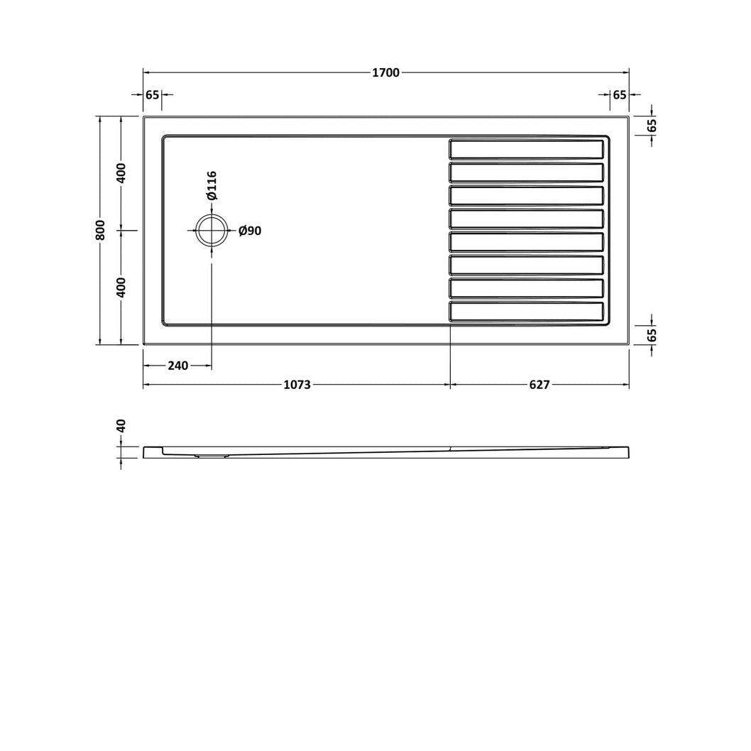 Nuie Wetroom Trays Slip Resistant Rectangular Walk-in Shower Tray 1700 X 800mm Contemporary White Acrylic Capped ABS Caco3 And Pu - JJ Building Materials