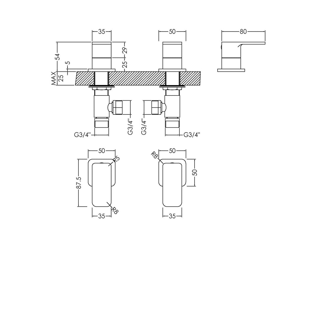 Nuie Windon 3/4" Side Valves Contemporary Chrome Brass 55x50x80mm - JJ Building Materials
