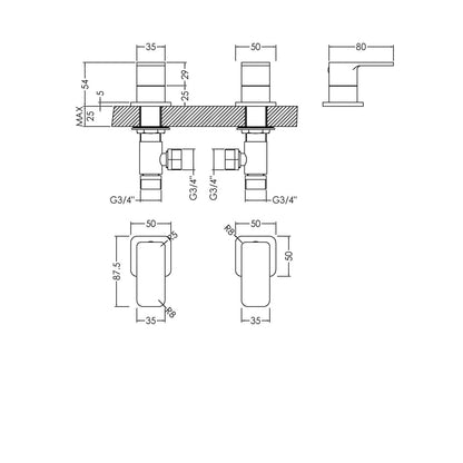 Nuie Windon 3/4" Side Valves Contemporary Chrome Brass 55x50x80mm - JJ Building Materials