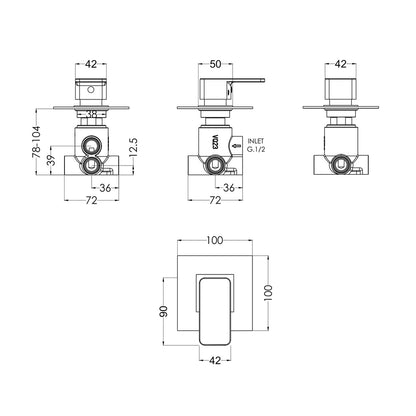 Nuie Windon Concealed Diverter 2/3/4 Way Contemporary Chrome Brass 100x100x135mm - JJ Building Materials