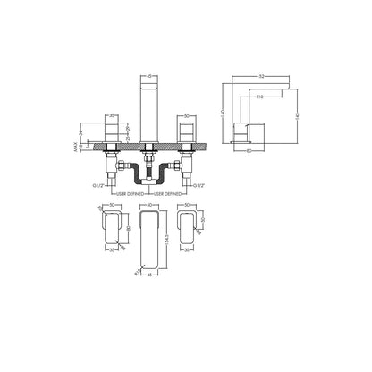 Nuie Windon Deck Mounted 3 Tap Hole Basin Mixer With Pop Up Waste Contemporary Chrome Brass 160x250x152mm - JJ Building Materials