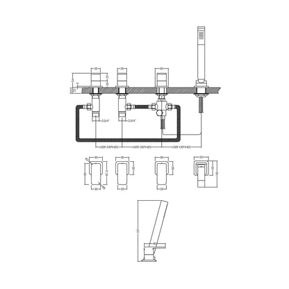 Nuie Windon Deck Mounted 4 Tap Hole Bath Shower Mixer No Spout Contemporary Chrome Brass,brass ABS 54x435x90mm - JJ Building Materials