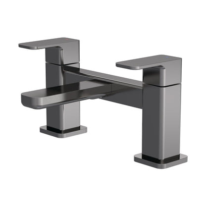 Nuie Windon Deck Mounted Bath Filler Contemporary Brushed Pewter Brass 136x230x147mm - JJ Building Materials
