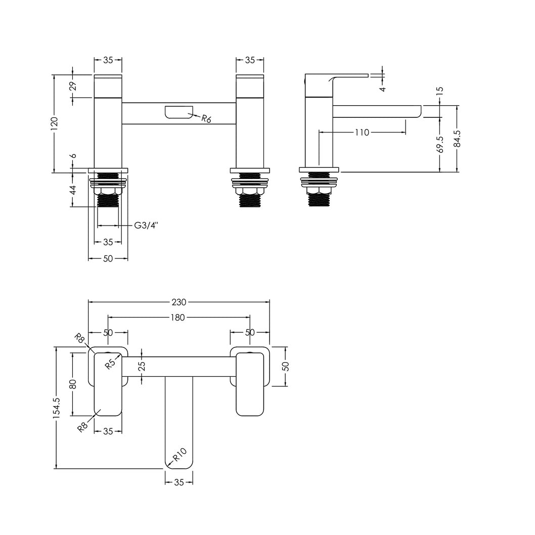 Nuie Windon Deck Mounted Bath Filler Contemporary Matt Black Brass 136x230x147mm - JJ Building Materials