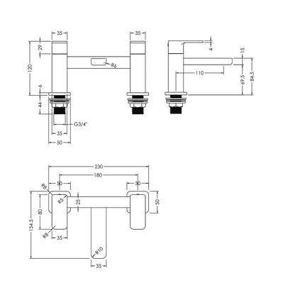 Nuie Windon Deck Mounted Bath Filler Contemporary Matt Black Brass 136x230x147mm - JJ Building Materials