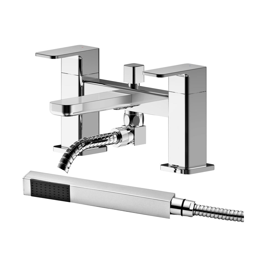 Nuie Windon Deck Mounted Bath Shower Mixer With Kit Contemporary Chrome Brass,brass ABS 136x230x147mm - JJ Building Materials