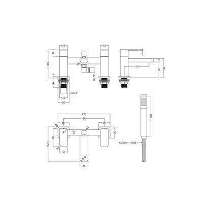 Nuie Windon Deck Mounted Bath Shower Mixer With Kit Contemporary Chrome Brass,brass ABS 136x230x147mm - JJ Building Materials