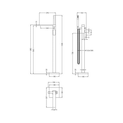 Nuie Windon Freestanding Bath Shower Mixer With Kit Contemporary Brushed Bronze ABS,brass 880x180x357mm - JJ Building Materials