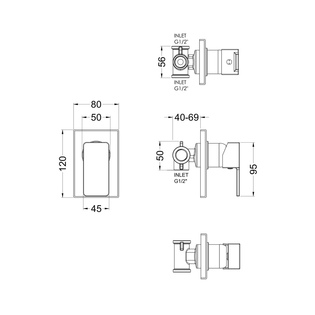Nuie Windon Manual Shower Valve Contemporary Chrome Brass ABS 120x80x113mm - JJ Building Materials
