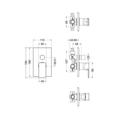 Nuie Windon Manual Shower Valve With Diverter Contemporary Chrome Brass ABS 180x115x110mm - JJ Building Materials