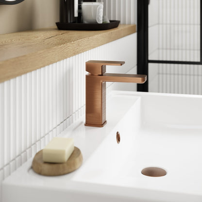 Nuie Windon Mono Basin Mixer With Push Button Waste Contemporary Brushed Bronze Brass 160x50x152mm - JJ Building Materials