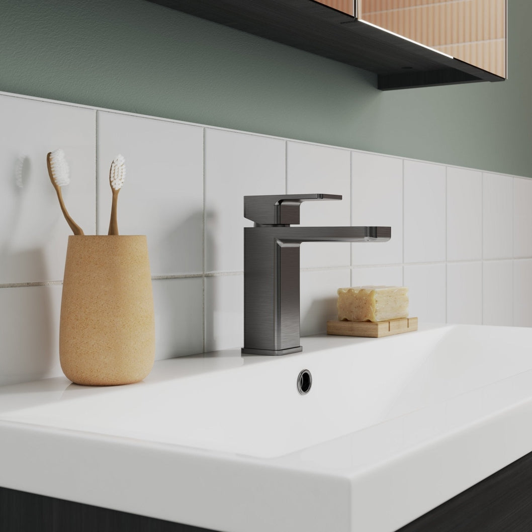 Nuie Windon Mono Basin Mixer With Push Button Waste Contemporary Brushed Pewter Brass,plastic 160x50x152mm - JJ Building Materials