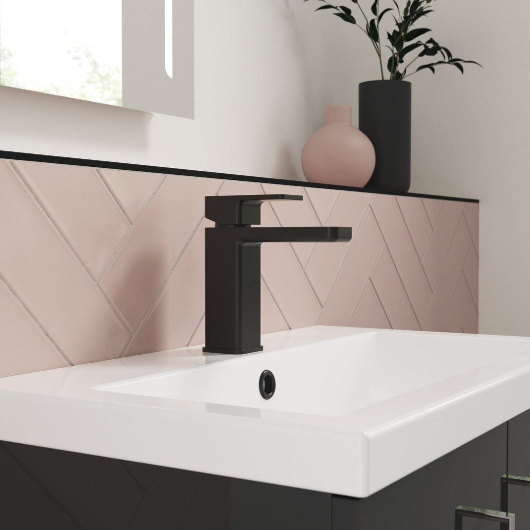 Nuie Windon Mono Basin Mixer With Push Button Waste Contemporary Matt Black Brass,plastic 160x50x152mm - JJ Building Materials