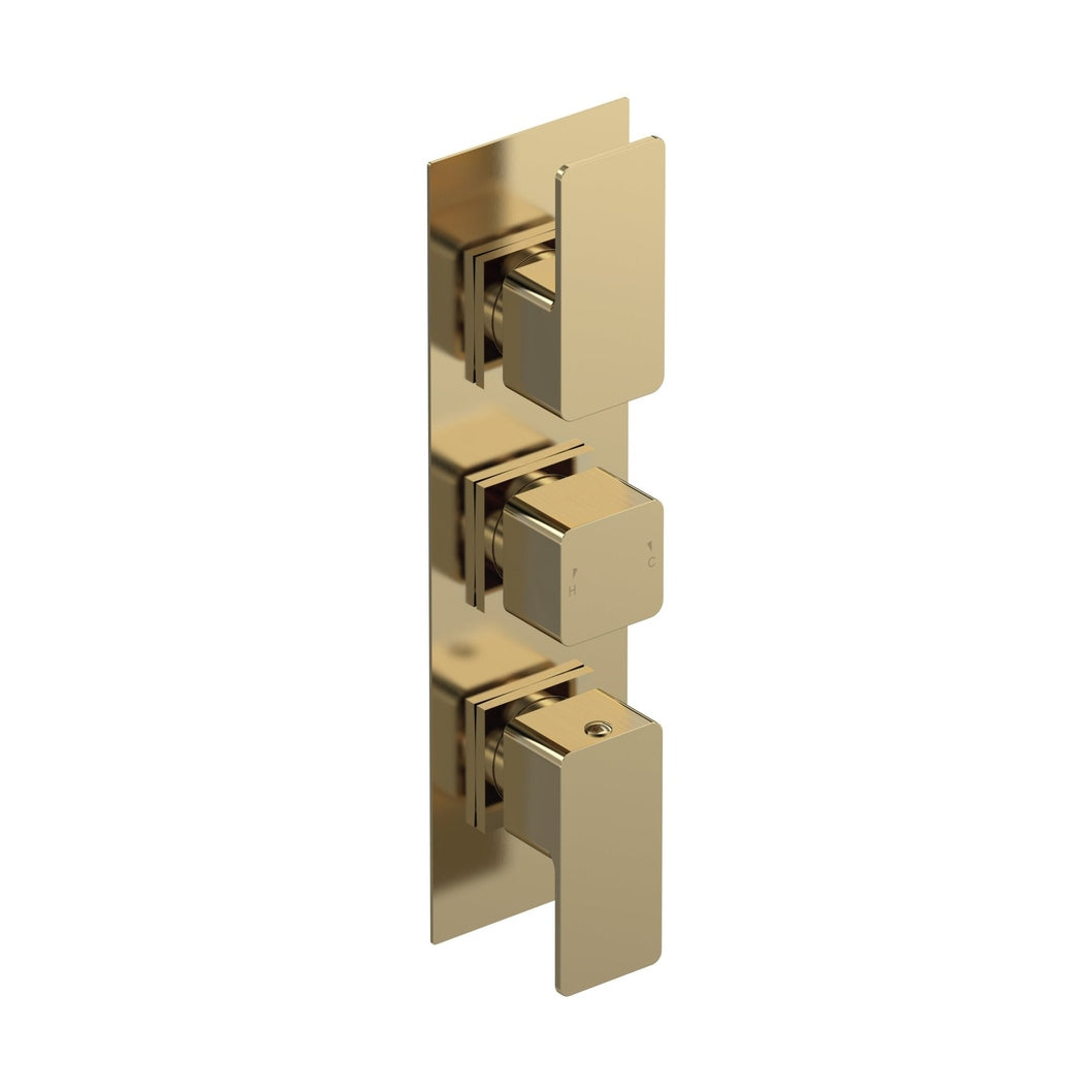 Nuie Windon Triple Thermostatic Valve Contemporary Brushed Brass Brass ABS 280x80x135mm - JJ Building Materials