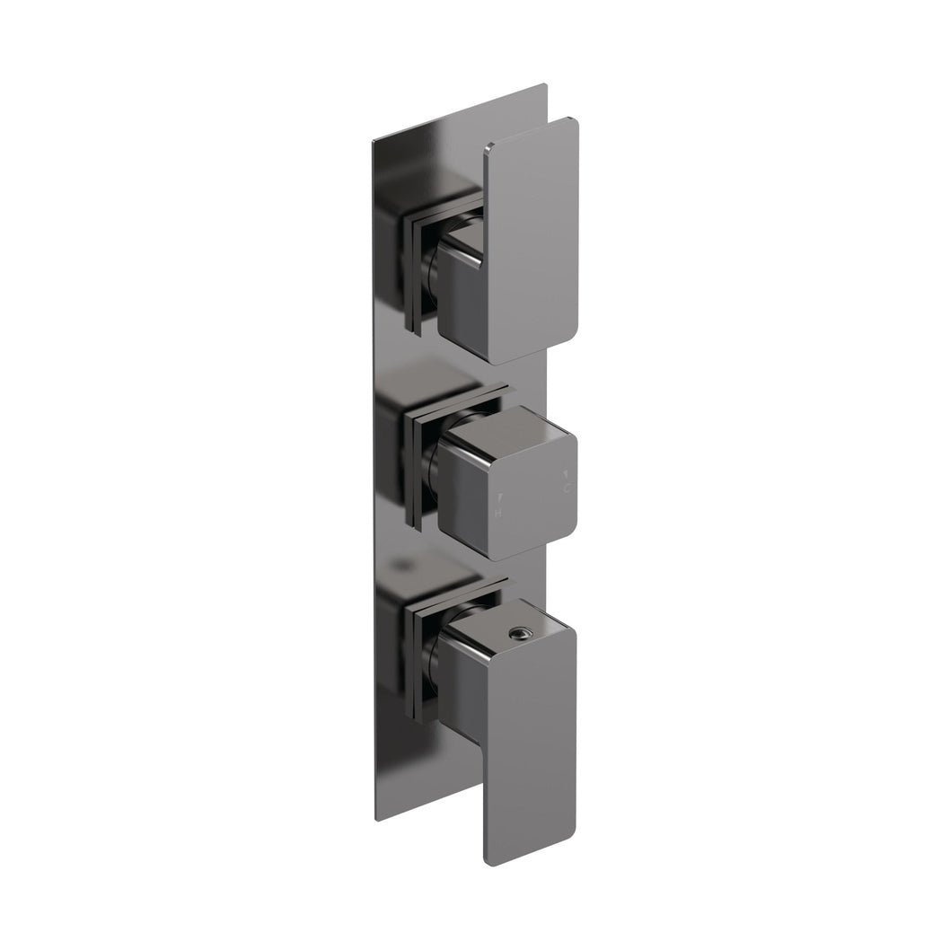 Nuie Windon Triple Thermostatic Valve Contemporary Brushed Pewter Brass ABS 280x120x135mm - JJ Building Materials