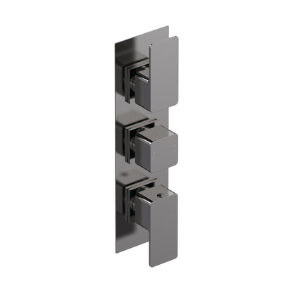 Nuie Windon Triple Thermostatic Valve Contemporary Brushed Pewter Brass ABS 280x120x135mm - JJ Building Materials