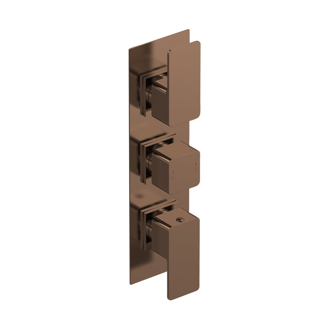 Nuie Windon Triple Thermostatic Valve With Diverter Contemporary Brushed Brass ABS,brass 300x80x135mm - JJ Building Materials