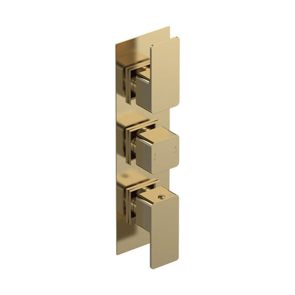 Nuie Windon Triple Thermostatic Valve With Diverter Contemporary Brushed Brass Brass ABS 300x80x135mm - JJ Building Materials