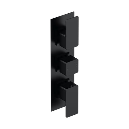 Nuie Windon Triple Thermostatic Valve With Diverter Contemporary Matt Black Brass ABS 300x80x135mm - JJ Building Materials
