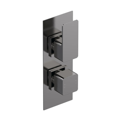Nuie Windon Twin Thermostatic Valve Contemporary Brushed Pewter Brass ABS 215x120x135mm - JJ Building Materials