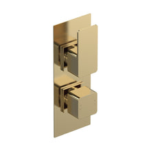 Nuie Windon Twin Thermostatic Valve With Diverter Contemporary Brushed Brass Brass ABS 215x80x135mm - JJ Building Materials