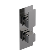 Nuie Windon Twin Thermostatic Valve With Diverter Contemporary Brushed Pewter Brass ABS 215x120x135mm - JJ Building Materials