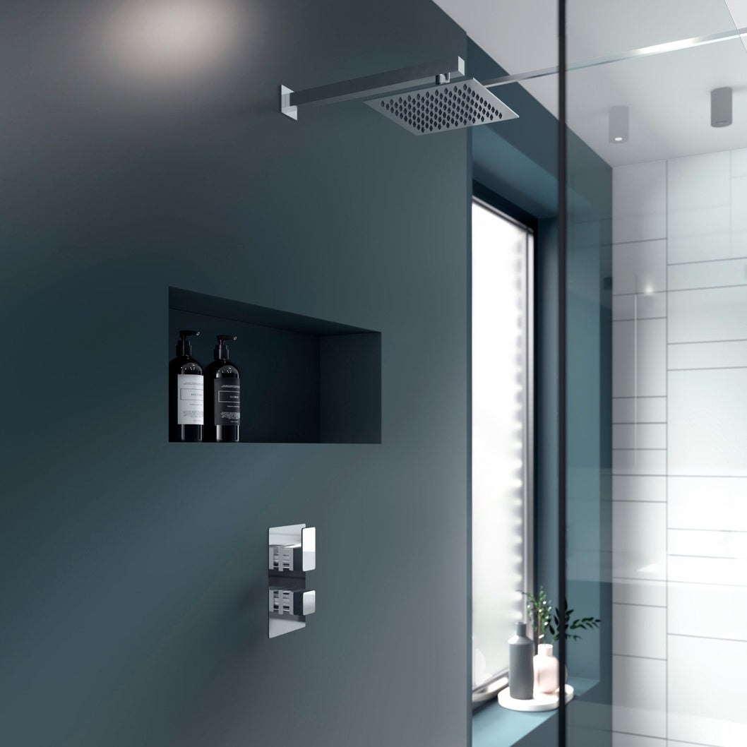 Nuie Windon Twin Thermostatic Valve With Diverter Contemporary Chrome Brass ABS 215x120x135mm - JJ Building Materials