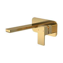 Nuie Windon Wall Mounted 2 Tap Hole Basin Mixer With Plate Contemporary Brushed Brass Brass,plastic 70x180x199mm - JJ Building Materials